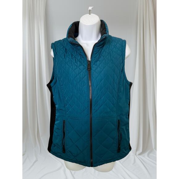 Andrew Marc Women’s Quilted Puffer Vest Teal Blue Size M Zip Front Pockets - Picture 1 of 8